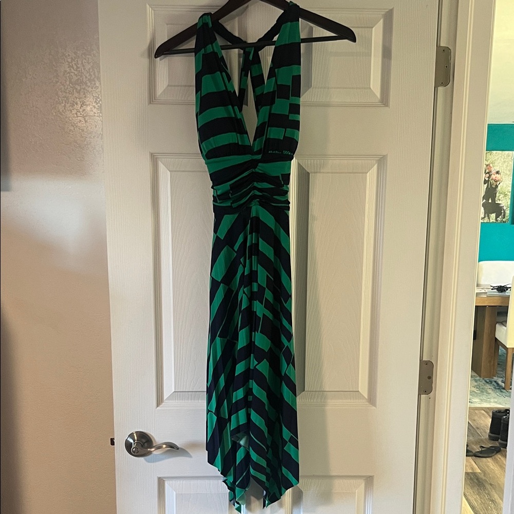 Green and Black Striped Halter Dress